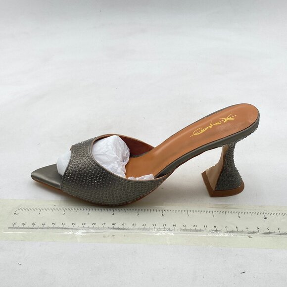 XYD Grey Trendy Open Pointed Toe High Heel Mules Slip-ons Crystal Sparkle Shoes - Picture 2 of 8